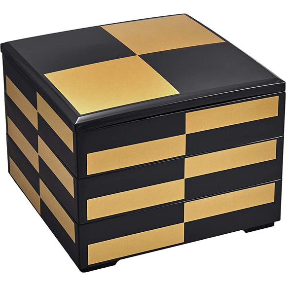 Wakaizumi Lacquerware 3 Dual Column, Well, 7 Dimensions Wakana Kurogane Checkered (Black) H – 159 – 13 – A