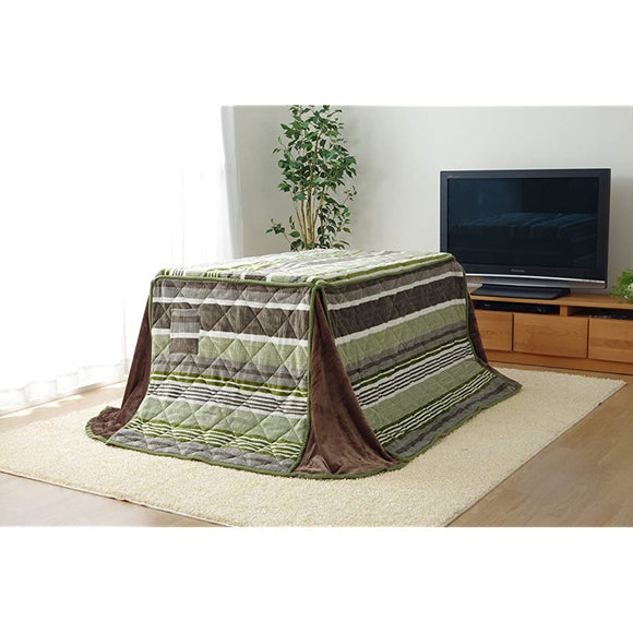 Ikehiko #6823169 Kotatsu High Type Comforter, Square, Needle, Approx. 92.1 x 92.5 inches (235 x 235 cm), Green, Border