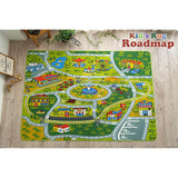 Washable Kids Rug, Mini Car, Rug Mat, Road Map 2, 74.8 x 74.8 inches (190 x 190 cm), 2 Tatami Mats, Green, Foldable