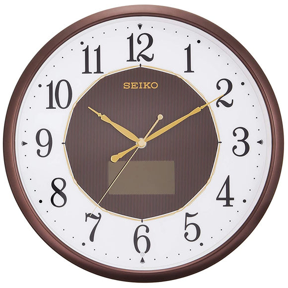 Seiko Clock SF241B Wall Clock, Hybrid Solar, Radio Waves, Analog, Brown, Metallic