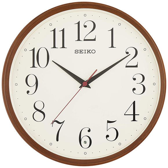 Seiko Clock KX222B Wall Clock, Natural, Radio, Analog, Dark Brown, Wood Grain, Pattern