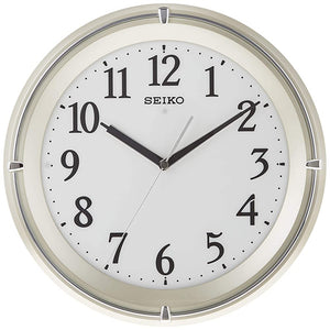 Seiko Clock KX381S Wall Clock, Automatic Light, Radio, Analog, Visible Even at Night, Light Gold, Pearl