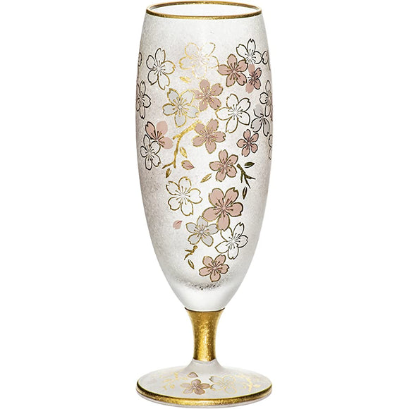 Aderia 6526 Sake Cup, El Dorado Sakura, 4.2 fl oz (125 ml), Sakura Glass, Short Stem, Made in Japan, Comes in a Presentation Box, Birthday Gift