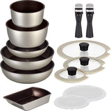 Lycka AMB-1929 Pot and Frying Pan, 13-Piece Set, Sand, Removable Handle, Induction Cooking, Gas and Oven Safe, Dishwasher Safe, Diamond Coat