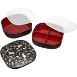 Yamanaka Painted M15402 Heavy Box, Flower Path, 7.0 Shoes, 2-Tier Hors d'Oeuvres (with Tappa and Small Bowl), Black