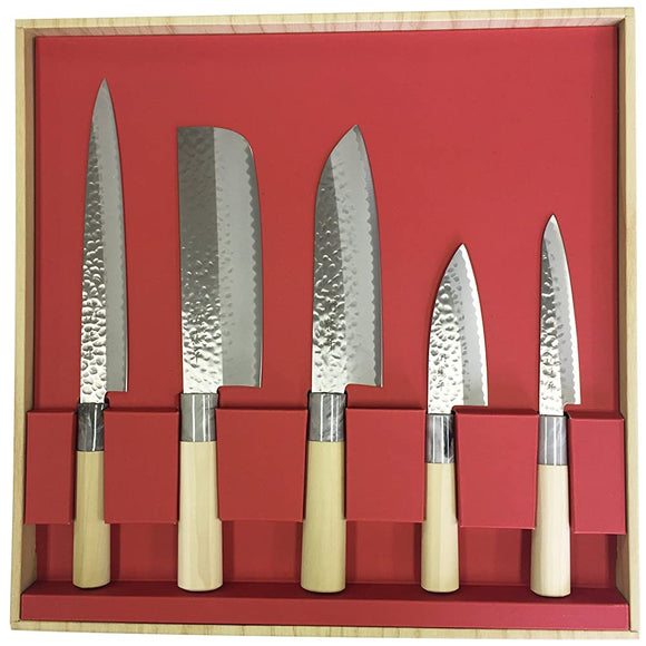 Yaxel 32059 Heisaku Kanto Knife, Set of 5, Sashimi Knife, Nakiri Knife, Santoku Knife, Petty Knife, Small Blade Knife, Made in Japan, For Beginners, Japanese Knife, All-Purpose Knife, Meat, Fish, Vegetable