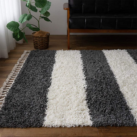 Sayansayan Border Shaggy Rug Mat, Cell, 78.7 x 78.7 inches (200 x 200 cm), 2 Tatami Mats, Dark Gray, Wilton