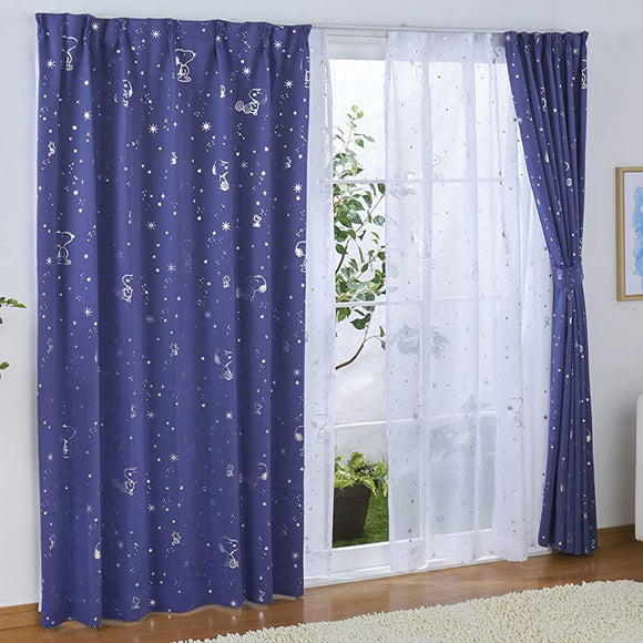 Peanuts Snoopy SNOOPY Class 2 Blackout Thermal Insulated Curtain + Lace Curtain Set of 4, Starry Sky Width 39.4 x 78.7 inches (100 x 200 cm) Length KO-5/KO-6