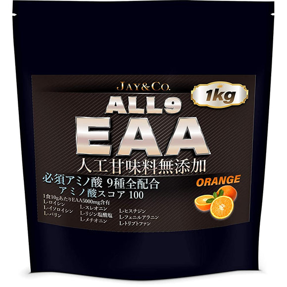 JAY&CO. Amino Acid Score 100 No Artificial Sweeteners ALL9 EAA All 9 Essential Amino Acids (Orange, 1kg)