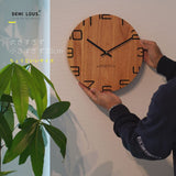 Wall Clock, Solid Natural Wood, Interior, Natural Wood, Analog, Round, Continuous Second Hand, Quiet, Living Room, Bedroom, Office, 11.8 inches (30 cm) (A. Modern Style)