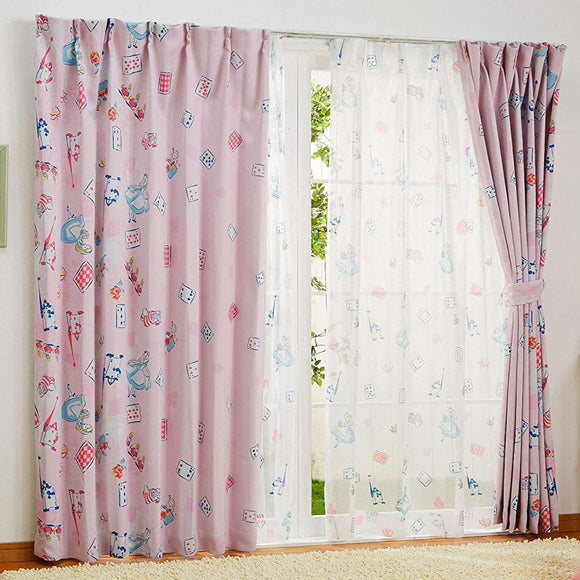 Disney Alice Class 2 Blackout Thermal Insulated Curtain + Lace Curtain Set of 4 (100 x 178 cm) Length SB-523-S/SB-524-S