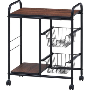 Fuji Boeki 14639 Kitchen Wagon, Storage Wagon, 22.0 inches (56 cm), Black, Brown, Slim, Drawer, Casters Included