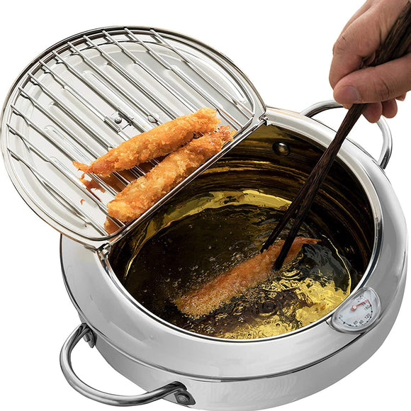 304 Stainless steel hot pot, fried chicken pot, thermometer and tempura tempura pot, Japanese -style tempura hot pot (24cm)
