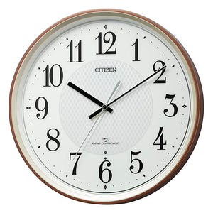 Rhythm Citizen 4MY861-006 Wall Clock, Wide Range Reception, Radio Clock, Silent Step Second Hand, Brown, Diameter 13.5 x 2.2 inches (34.2 x 5.5 cm)