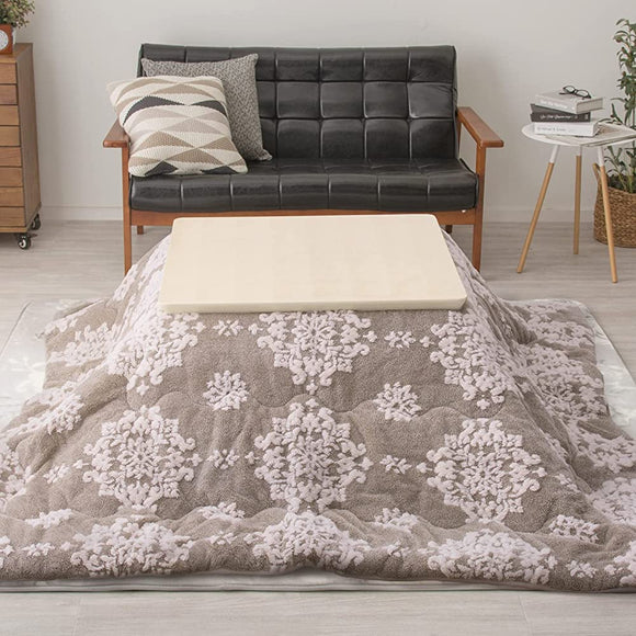 Hagiwara Kotatsu Futon, Beige, Approx. 74.8 x 74.8 inches (190 x 190 cm), Scrunchy, Snow, Crystal, Damask Pattern, Scandinavian, Princess Style