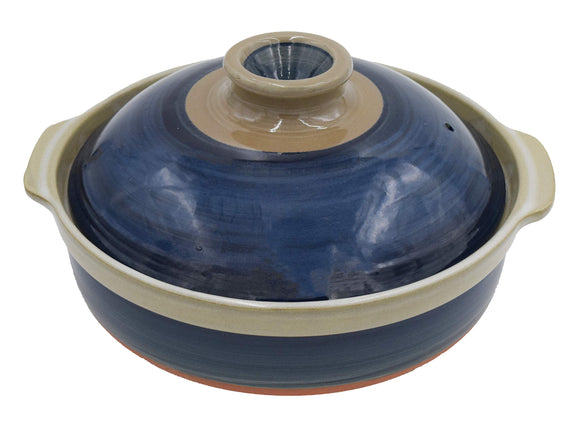 Mishima Earthenware Pot, Water Repellent Ceramic Coated Earthenware Made in Japan, Uchiyama Pot, No. 8, For 2-3 People, Ruri (Lurisis))