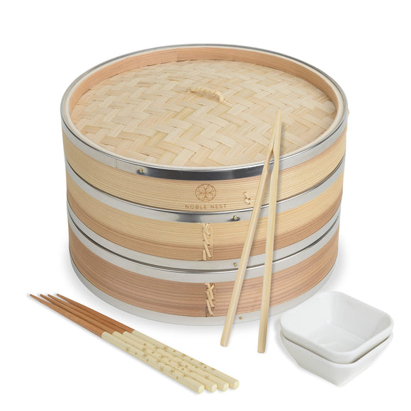 NOBLE NEST Deluxe Bamboo Bamboo Steamer Basket Cooking Food Stermal Dampling Maker Vegetable Steamer Used as a Japanese rice cooker 2 -inch 10 -inch steamer basket