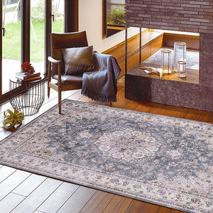 Hagiwara Rug, Gray, Approx. 74.8 x 94.5 in. (190 x 240 cm), Cameo, Transfer Print Rug, Machine Washable, Anti-Slip, Hot Compatible