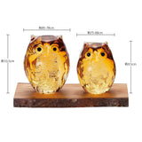 Aderia FS-71522 Tsugaru Vidro Traditional Crafts, Parent and Child Owl Apple Wooden Stand, Amber Gold