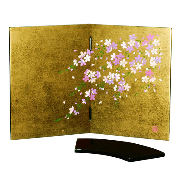 Kishu Coloring Monuments, Gold Foil Sticking, Princess, Shidaree Cherry Blossoms, Gold Foil Sticking, Flower Base, 22-87-6 Santai-style Picture Partition, Japanese Stylish