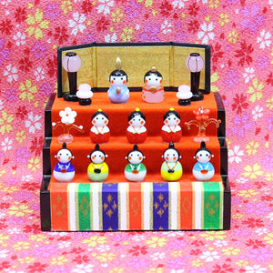 Cute Hinasama Handmade Glasswork Spring Bean Hinamatsuri 3-Tier Decoration