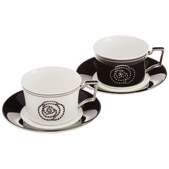 Noritake P93687/4867-12 Noritake Cup & Saucer (Color Changing Pair Set) (Coffee Tea and Tea Set) 240cc Aidan 2 Packs, White & Black Bone China