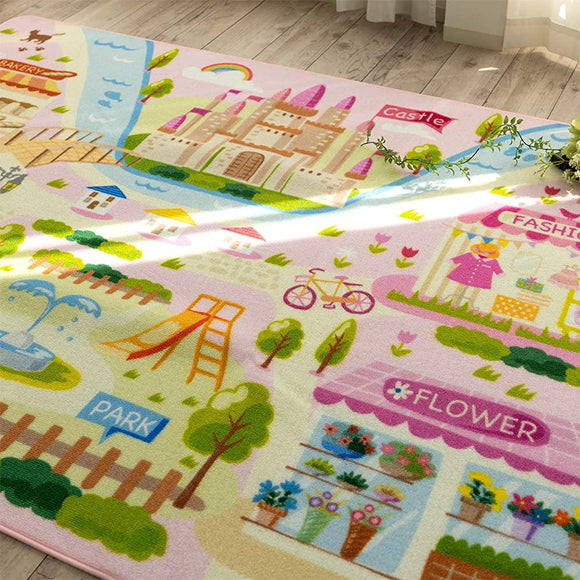 Sayansayan Kids Girls Washable Rug Mat Road Map Girl 74.8 x 74.8 inches (190 x 190 cm), 2 Tatami Mats, Pink