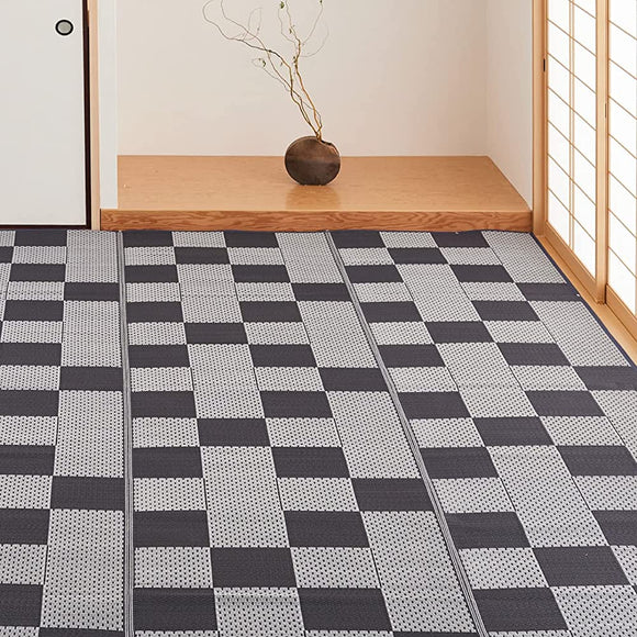 Hagiwara Washable Grass Style Carpet, Gray, Approximately 161.2 x 173.3 inches (435 x 440 cm), Yakura Rug, Floral Pattern, Modern, Japanese Style, Checkered Pattern