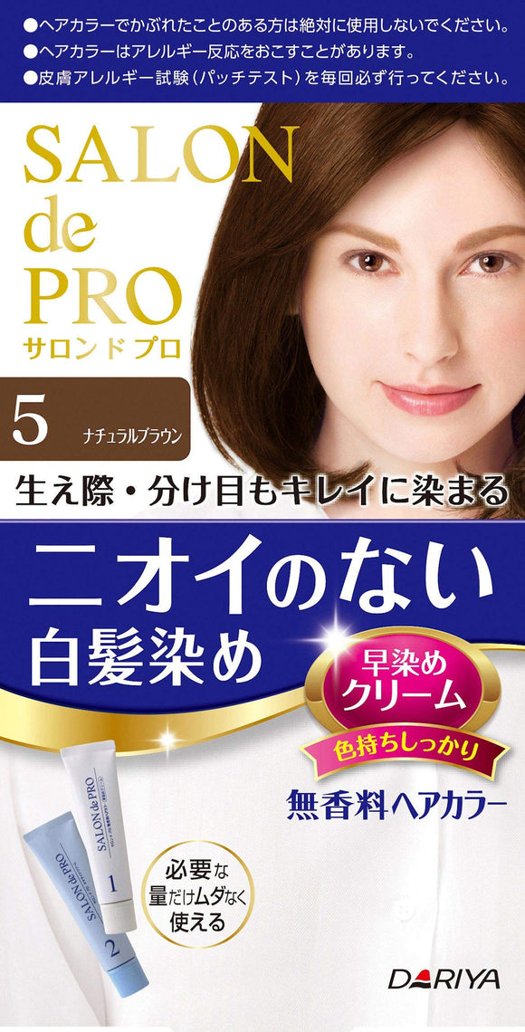 Salon de Pro Unscented Hair Color Early Dye Cream 5 <Natural Brown> Gray Hair Dye Odorless Hair Color Cream Type Reserve Available