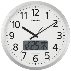 Rhythm 4FN405SR19 Wall Clock, Radio Clock, Program 24 Times, Chime, Function, Silver, 13.8 x 2.4 inches (35.0 x 6.0 cm)