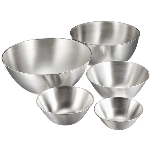 Sori Yanagi Stainless Steel Bowls, Set of 5, Full Size (5.1, 6.3, 7.5, 9.1, 10.6 inches/13, 16, 19, 23, 27 cm).