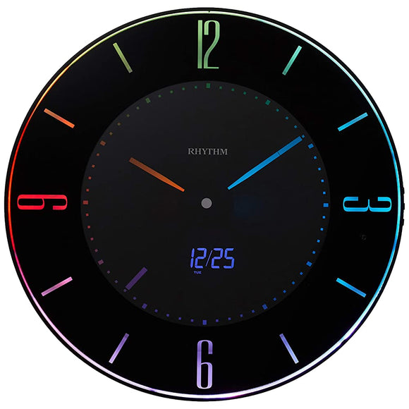 Rhythm Iroria 8RZ197SR02 Wall Clock, Table Clock, 365 Colors, LED, Recommended Color, Changing Function, Black, Diameter 10.6 x 0.8 inches (27 x 2.1 cm)