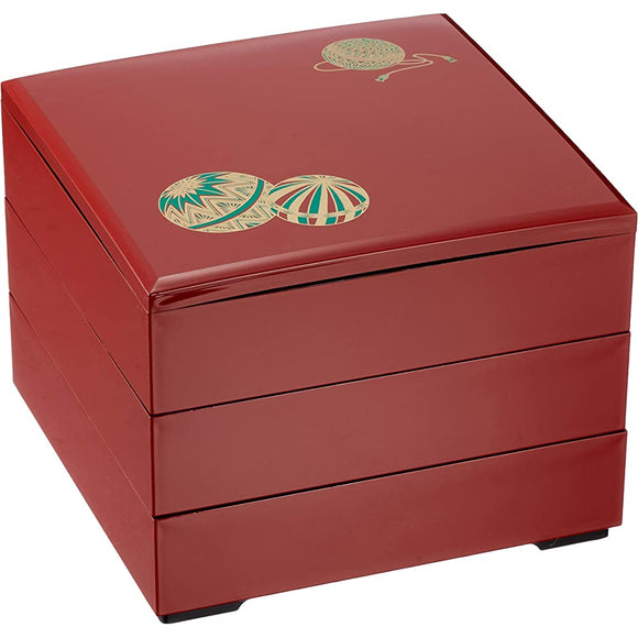 Wakaizumi Lacquerware H-159-11-A 3-Tier Box, 7 Size, Wakana Shige, Red Temari (Inner Black)