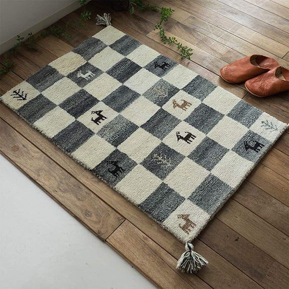 Sayansayan HG928 Hand Woven Entrance Mat, Block, Non-Dyed, 27.6 x 47.2 inches (70 x 120 cm), 100% Wool