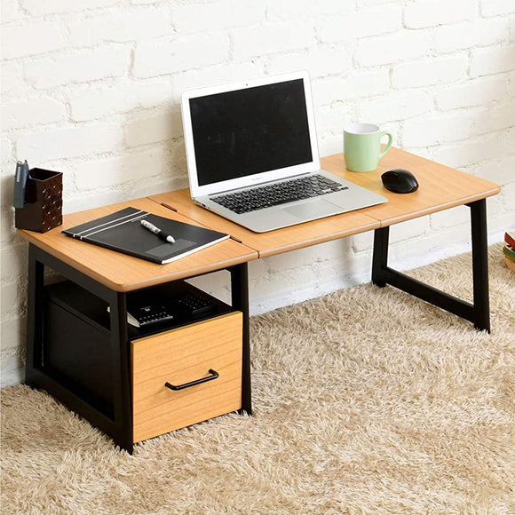Yamazen SP-2457DR(OAK/BK) 2-Way Low Desk, Foldable, Side Table, Rounded Corners, Drawer (Choose Left and Right Installation, Width 13.4 / 36.2 x Depth 15.9 x Height 13.0 inches (34 / 92 x 40.5 x 33 /