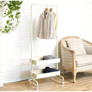 Yamazen LTH-2B (IV) Hanger Rack, Clothes Storage, Trolley Hanger, Width 24.2 x Depth 16.9 x Height 53.9 - 74.0 inches (61.5 x 43 x 137 - 189 cm), 1 Tier, Basket, 2 Tiers, Casters with Stoppers, Assembly, Ivory