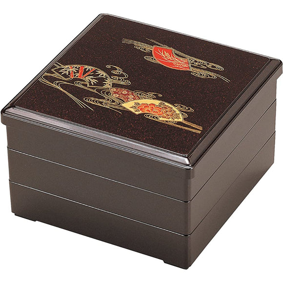 Wakaizumi Lacquerware 3 Tier Well, 8 Equal Double Brown Pearl Fan (Inner Black) 1 – 461 – 09