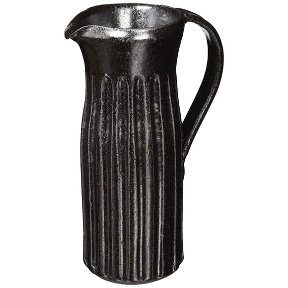 Shigaraki Ware MR-1-2509 Hechimon, Flower Base, Large, Vertical, Black Rust Carving, Water Jug, Ceramic