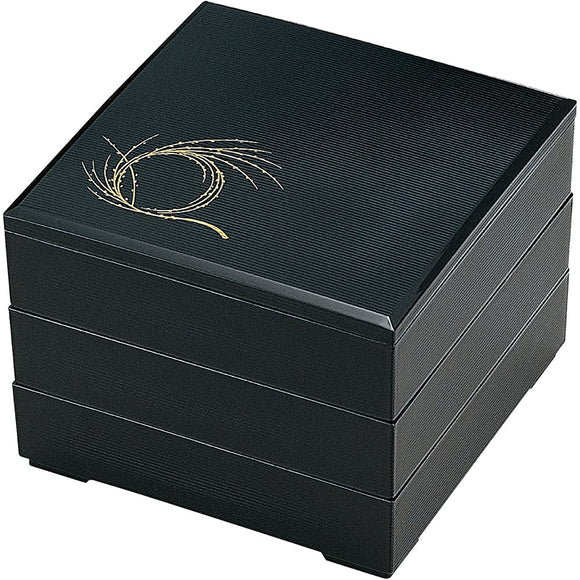 Wakasumi Lacquerware 3 Tier Box 8.5 Thick Thick Black Willow Knot (Inner Black) 1-461-19