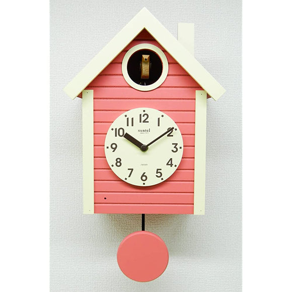 Suntel SQ03CP Wall Clock, Coral Pink, 15.7 x 9.4 x 5.5 inches (405 x 240 x 140 mm), Made in Japan, Handmade Dove Watch, Nordic Color, Coral Pink