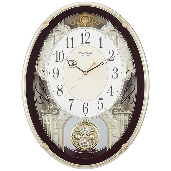 Rhythm 4MN523RH06 Wall Clock, Radio Clock, Karakuri Clock, 18 Songs, Melody, Brown, Small World Proud