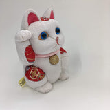 Maneki Neko Large Feng Shui White Traditional Craftsman Persimmon Toho Wood Grain Doll, Made in Japan