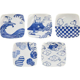 Yamaka Shoten SN80-57 Peanuts Snoopy Dish, Dyed, Square Plate, 4.9 inches (12.5 cm), 5 Patterns, Dinnerware Set, Adult Design, Tableware, Snoopy Goods, Microwave, Dishwasher Safe, Birthday Gift, Mother's Day, Wedding Gift, Women, Made in Japan