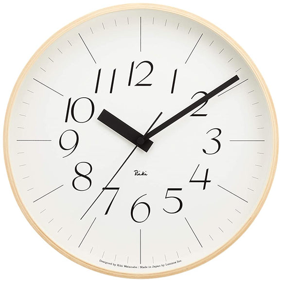 Remnos WR08-26 Lemnos Wall Clock, Analog, Radio Clock, Natural Colored Wood, Liquid Clock, Color: Beige, Diameter: 12.0 inches (30.5 cm)