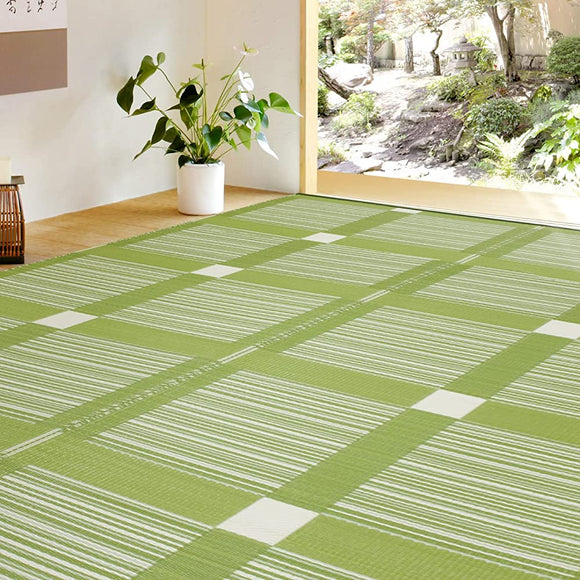 Hagiwara Washable Grass Style Carpet, Green, Approx. 69.7 x 104.4 inches (176 x 264 cm), Ganache, Rug, Modern, Japanese Style, Block Pattern, Made in Japan
