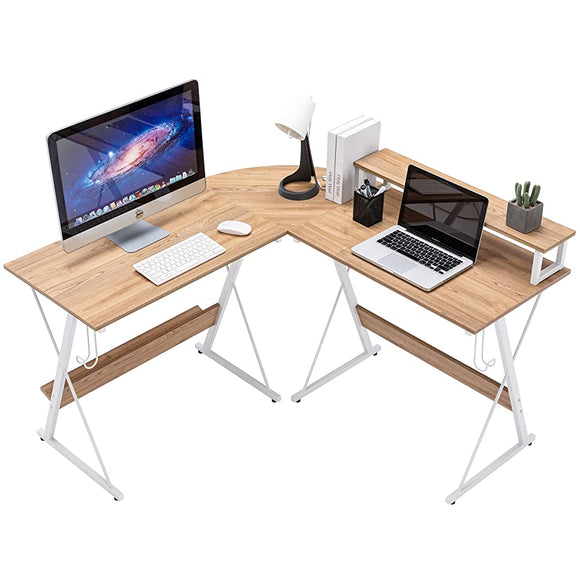 SYALEN SLDK-02NA126A L-Shaped Desk, Computer Desk, Telework Desk, Width 49.6 inches (126 cm), Height 28.3 inches (72 cm), Office Desk, PC Desk, L-Shaped Corner Desk, Monitor Arm Mounting, Natural Walnut/White