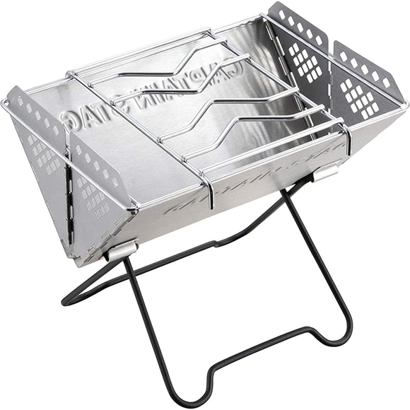 Captain Stag Barbecue Stove, Grill, Bonfire Stand, V-Shaped Smart Grill, Stainless Steel, Comes with a Storage Bag