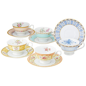 Narumi 41721-33459 Cup and Saucer Set, Floral Boutique, Assorted, 7.1 fl oz (210 cc), Set of 5, Microwave Safe