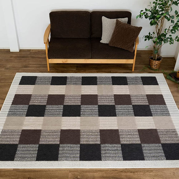 Sayansayan Washable, Antibacterial, Odor Resistant, Dust Mite Resistant, Rug, Modern Blocks, 72.8 x 72.8 inches (185 x 185 cm), 2 Tatami Mats, Black, Made