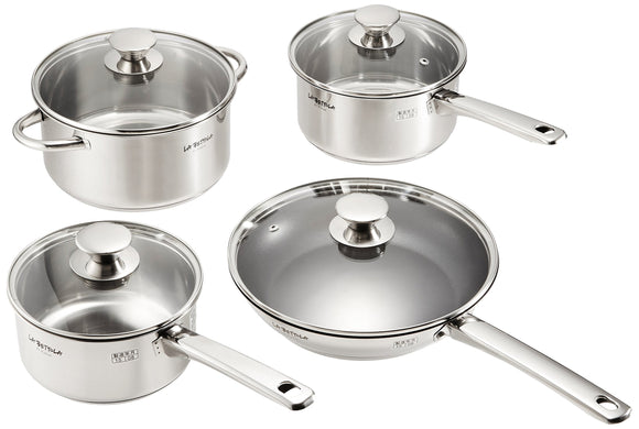 Tamahashi LB-170 Ochigai Stainless Steel Pot, 4-Piece Set, Compatible with IH200V